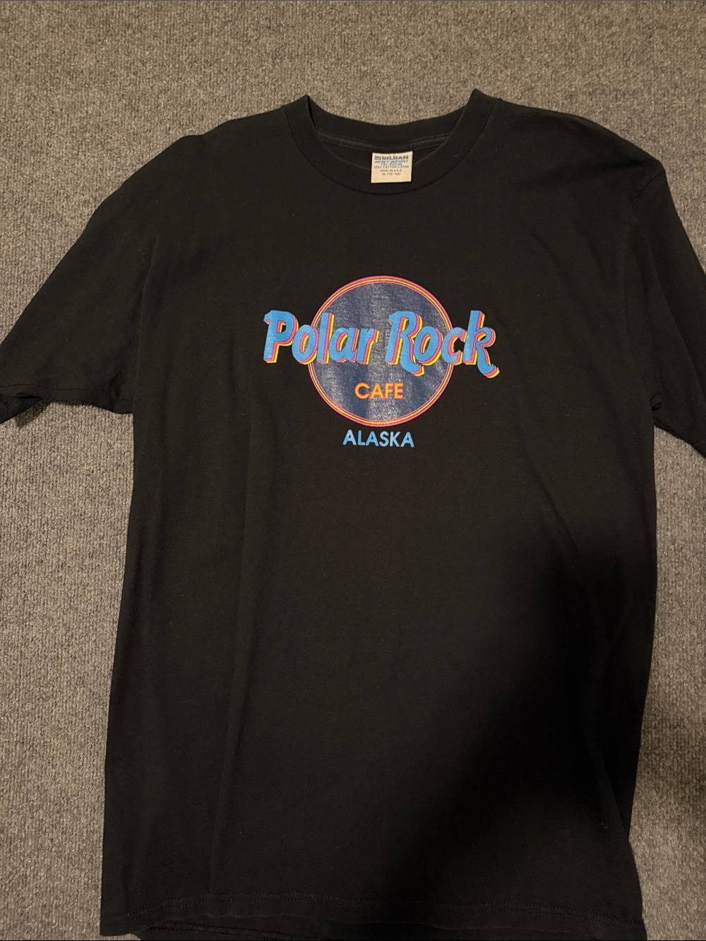 Polar Rock Cafe Alaska Graphic Tee - Black with Blue/Red Logo, vintage